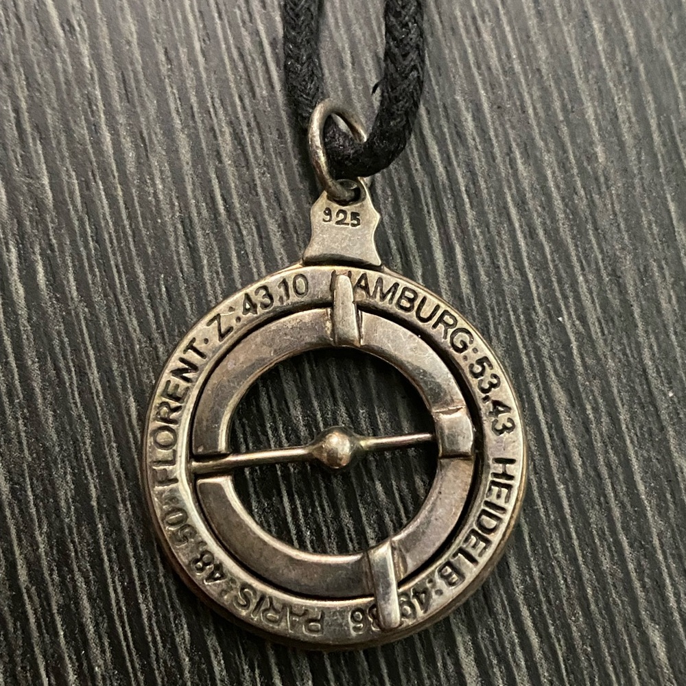 Sterling Silver Circle Toggle Pendant Necklace - Black Cord
